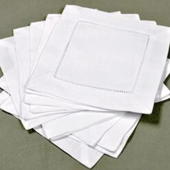 12 White Linen Cocktail Napkins 6 X 6 Inch Hemstitch Small Cloth Beverage Party Bar Coffee Dessert Wedding Napkin Coaster