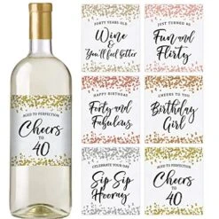 Printed Party 40th Birthday Wine Bottle Labels, Confetti, Set Of 6
