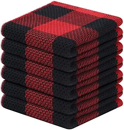 100% Cotton Waffle Weave Check Plaid Kitchen Towels, 13 X 28 Inches, Super Soft And Absorbent Dish Towels For Drying Dishes, 4-Pack, White & Black - Image 7