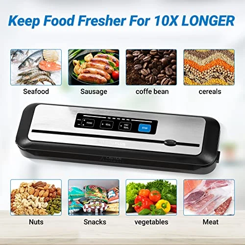 Vacuum Sealer Machine Start Kit Including 55 Count 8"x12" Bags & 8"*79' Vacuum Sealer Roll,with Built-in Cutter, Dry & Moist Sealing Modes For Food Storage,Easy Cleaning - Image 4