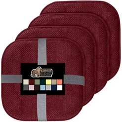 Memory Foam Chair Cushions, Comfortable Pads For Dining Room, Kitchen Table, Office Chairs, Stay In Place Backing, Comfortable Microfiber Seat Pad Cushion, Set Of 4, 16x16, Wine