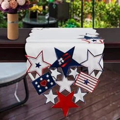 July 4th Decorations Patriotic Table Runner For American Independence Day, Memorial Day Table Runner 90 Inch Long, Embroidered Stars And Stripe American Flag Theme Dress Scarves, 13 X 90 Inch