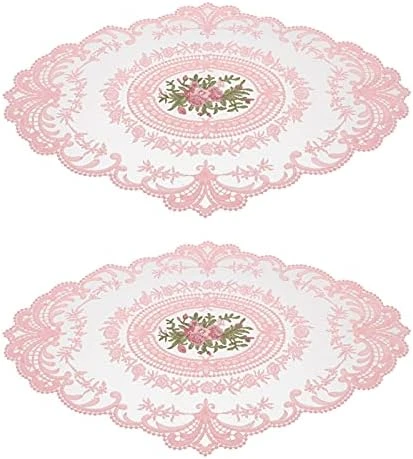 Lace Placemat Lace Doilies Table Runner Retro French Style Table Topper Coasters Blue Cup Mat Oval Dresser Scarf Doily For Wedding Birthday Dinner Party Home Decor 2Pcs - Image 10