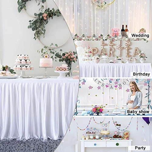 14ft White Tulle Table Skirt For Round Or Rectangle Tables Dessert Tutu Table Skirting For Wedding Baby Shower Birthday Party Decorate(L 14(ft),H 30in) - Image 4