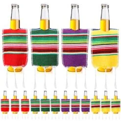 16 Packs Beer Poncho Mini Serapes For Cinco De Mayo Mini Mexican Serape Poncho Assorted Beer Bottle Drink Cover Colorful Beer Covers For Tequila Or Margarita Mix Bottles Party Supplies