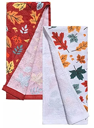 Hello Fall Kitchen Towel Set, Decorative Autumn Harvest Leaves Perfect Addition To Your Kitchen For Fall Time! - Image 2