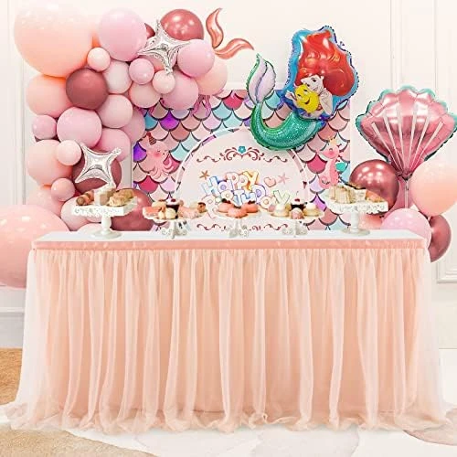 Pink Table Skirt Birthday Party Tulle Table Skirt Baby Shower Round And Rectangle Tutu Table Decoration Table Cloth For Girl Gender Reveal Wedding(L6(ft), H30in) - Image 4