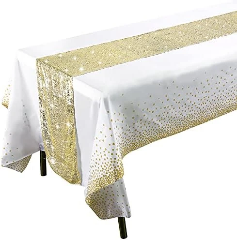 Rose Gold Tablecloth, 12x108inch Sequins Table Runners And 54x108inch Plastic Table Cloths For Party Decorations, Sparkling Party Supplies Table Cover For Indoor Outdoor Parties - Image 11