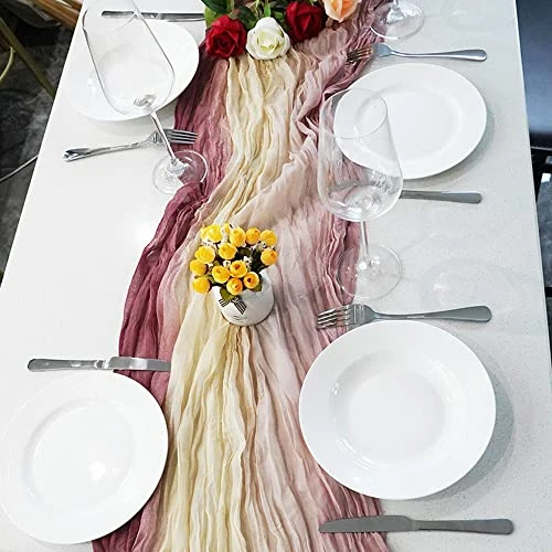 2 Pcs Cheesecloth Table Runner, 108 Inches Long Boho Rustic Long Tie Dye Table Runner, Wrinkle Gauze Table Decorations For Wedding Bridal Birthday Party Dinner - Image 2