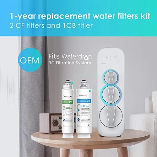 G3 Replacement Filter 1-Year Combo, Pack Of 2 WD-G3-CF Filters And 1 WD-G3-CB Filter, Replacement For WD-G3-W, WD-G3P600 And WD-G3P800-W Reverse Osmosis System, New Logo Design