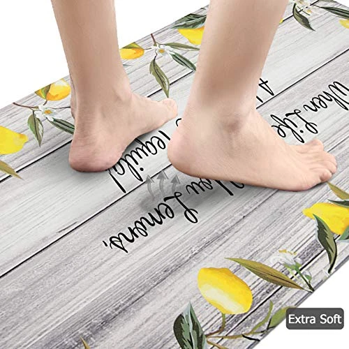 Anti Fatigue Kitchen Mat For Floor 2 Piece Waterproof Lemon Kitchen Rug Runner Thick Cushioned Kitchen Floor Mat Non Slip Kitchen Mat And Rug Comfort Heavy Duty Standing Mat Carpets For Kitchen - Image 3
