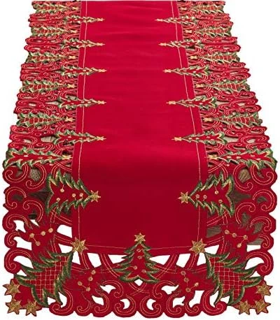 Pandora Collection Holiday Christmas Tree Tablecloth - 2 Colors (Red, 16"x68" Table Runner) - Image 15