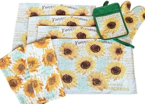 3 Pc Sunflower Kitchen Towel Set - 100% Cotton, Perfect Sunflower Kitchen Decor Set, Sunflower Gifts, Comes In A Gift Bag For Givingmats - Comes In An Organza Bag So It's Ready For Giving! - Image 10