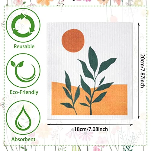 8 Pcs Swedish Kitchen Dishcloths Kitchen Towels Absorbent Swedish Reusable Sponge Cleaning Dish Cloths Quick Drying Kitchen Swedish Washable Decorative Tea Towels Bar Hand Towel (Boho Style) - Image 2