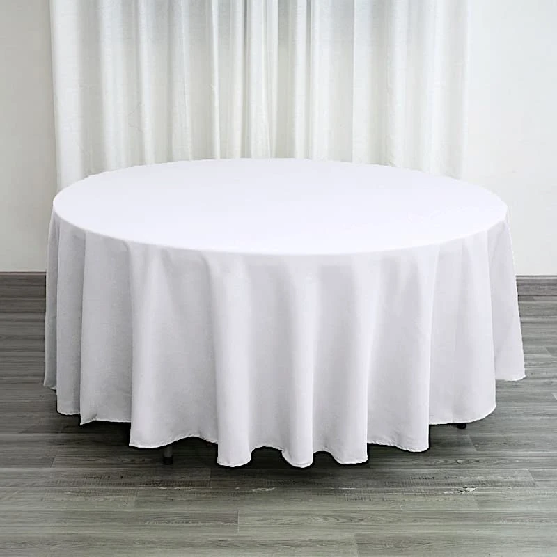 6 Pcs 108 Inch White Round Polyester Tablecloths Fabric Table Cover Linens For Wedding Party Banquet Reception Events Kitchen Dining - Image 2
