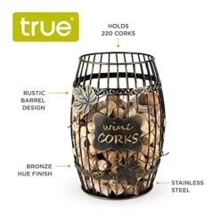 True Rue Display Wine Kitchen, Barrel Cage Holder Collector Decorative Vino Cork Storage Box Container Gift, Set Of 1, Brown