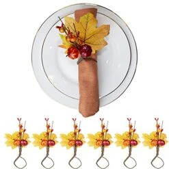 Fall Napkin Rings Set Of 6 Thanksgiving Leaf Pumpkin Napkin Holders Metal Napkin Ring Decor For Christmas Parties, Table Decoration (Pumpkin Leaf Ring, 6)