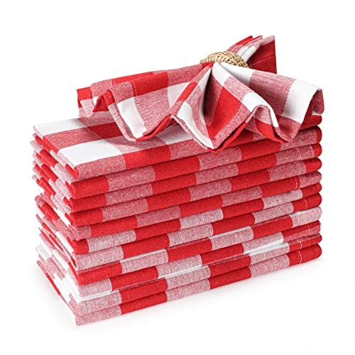 Farmhouse Cloth Napkin Set Of 12 100% Cotton Dinner Napkin Gingham Plaid Check Fabric Mitered Corners & Generous Hem Size 18"x 18" Color Red/White - Image 5