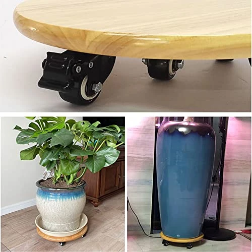 XSSS-ZC Log Color Solid Wood Removable Tray, Fish Tank With Wheel Bottom Support, Flower Pot Round Base, Universal Wheel Stool,Diameter: 25cm - Image 3