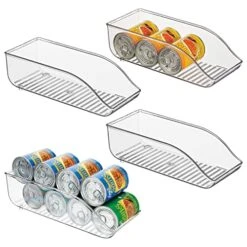 MDesign Long Plastic Soup Can Dispenser Storage Organizer Container Bin For Kitchen Pantry, Countertop, Cabinet, Refrigerator, Freezer, Hold Canned Food, Soda, Water, Ligne Collection, 4 Pack - Clear