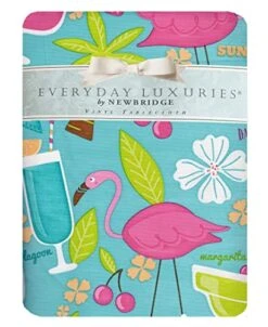 Happy Hour Whimsy Vinyl Flannel Backed Tablecloth, Kitschy Flamingo And Tropical Cocktail Print Waterproof Patio, BBQ, Indoor Outdoor Tablecloth, 52 Inch X 52 Inch Square