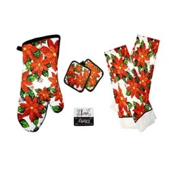 GENERIC Christmas Kitchen Towels Set, Decorative X-mas Dish Towels With Pot Holders Oven Mitt, Kitchen Decoration, Cooking, Baking, Grilling (Poinsettia)