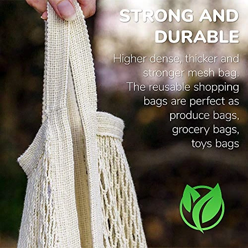 5 Pack Cotton String Shopping Bags Reusable Washable Grocery Mesh Bags Organizer For Grocery Shopping Produce Net Bags With Longhandle For Fruit Vegetable Storage - Image 3