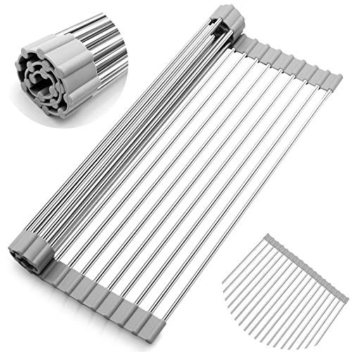 Craft Roll-Up Dish Drying Rack, 17" X 13.2" Multipurpose Foldable Kitchen Sink Rack Mat 304 Stainless Steel Dry Rack Dish Drainer Heat Resistant Mat