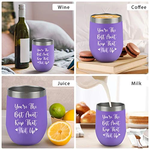 Best Aunt Ever Gifts For Birthday - You're The Best Aunt Keep That S Up Aunt Gifts From Niece, Nephew - 12oz Wine Tumbler Travel Mug Cup With Lid, Purple - Image 3