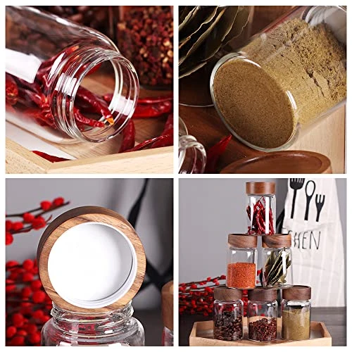 6 Pcs Small Glass Spice Jars With Label,High Sealing Threaded Mouth,with Black Printed Spice Labels - 8.79oz /260ml*6,Empty Cylinder Spices Bottles,Storage Jars With Airtight Screw Lids - Image 3