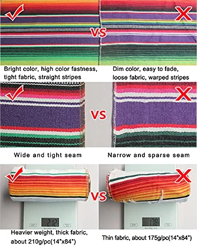 Mexican Serape Table Runner For Mexican Theme Party, Cinco De Mayo Fiesta Party, Day Of Death Decorations, Falsa Classic Striped Fringe Pattern Cotton Blanket, Purple,14x84 Inches - Image 3
