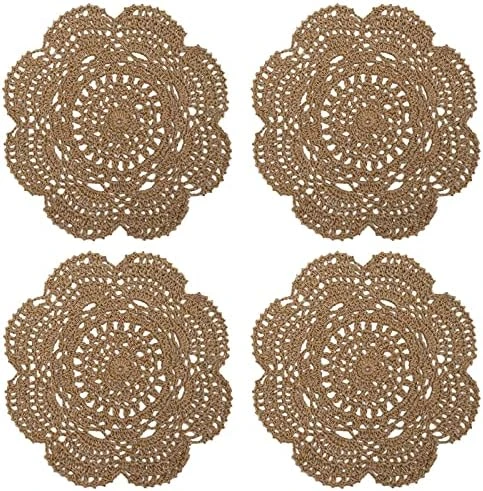 8 Inch Doilies Crochet Round Lace Doily Handmade Placemats 100% Cotton Crocheted Coasters, Pack Of 4 (Beige) - Image 10