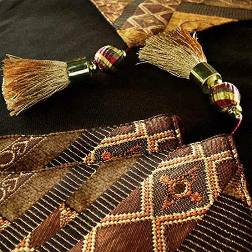 Farmhouse Table Runner, 13x72 Inches Luxury Double Layer Cotton Jacquard Boho Table Runner With Tassel Golden Illusion Collection For Dining Room Dresser Decor