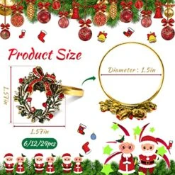 Set Of 8 Christmas Wreath Napkin Rings Set- Diamond Wreath Xmas Napkin Ring Holders For Cloth Napkins, Christmas Holiday Party Dinner Table Decoration