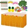 KEYIDO Hawaiian Luau Party Decorations Hawaiian Grass Table Skirt Set For Tropical Party Tiki Summer Theme Decorations Supplies(Brown)