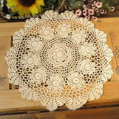 New Handmade Crochet Lace Round Table Cloth Doilies Doily,16 Inch,Beige