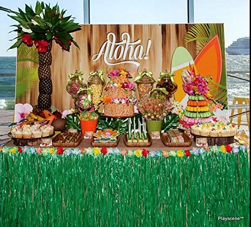Playscene Tropical Party Decorations, Tropical Table Skirts, Tropical Palm Leaves For Luau Party (Table Skirt) - Image 2