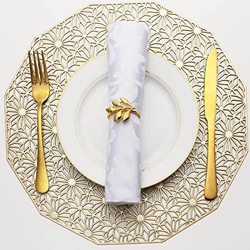 Silver Round Placemats For Dining Table Set Of 6 Metallic Pressed Vinyl Circle Table Mats Wipeable Hollowout Place Mats For Table Decor Holiday Wedding Accent Centerpiece(Line, Silver) - Image 8