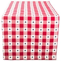 Patriotic Stars Check Tabletop Collection For 4th Of July Entertaining, Summer Barbeques, Picnics, Indoor/Outdoor Meals, Table Runner, 14x72