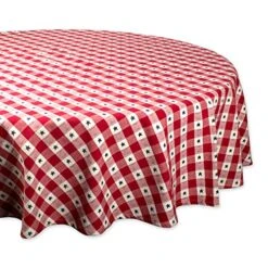 Patriotic Stars Check Tabletop Collection For 4th Of July Entertaining, Summer Barbeques, Picnics, Indoor/Outdoor Meals, Tablecloth, 70" Round