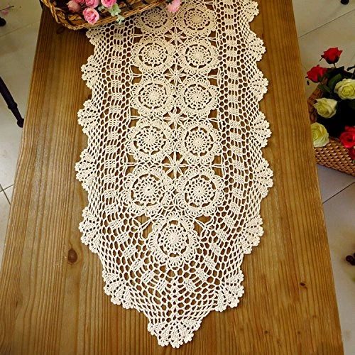 Handmade Crochet Lace Table Cloth Doilies Doily,Rectangle,16 X 24 Inch,Beige