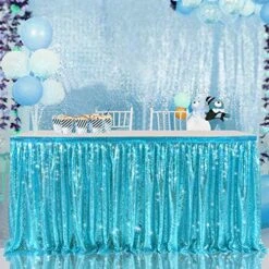 9ft Baby Blue Sequin Table Skirts For Baby Shower Blue Sequin Tablecloth For Mermaid Party Birthday Wedding Reception Decorations For Rectangle Or Round Tables