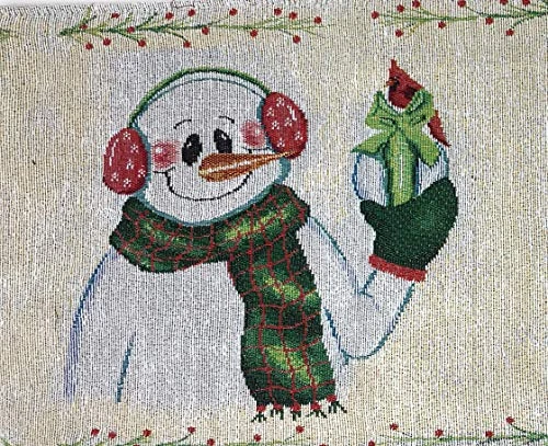 Magical Snowman Placemats - Set Of 4 Festive Holiday White Tapestry - Cotton Linen Woven Dining Table Mats - 13β X 19β (9733) - Image 3