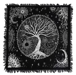 Altar Cloth Tarot Art 18x18 Inches Square Witchcraft Supplies Table Cloth Napkin Witchery Home Wall Decor (Silver Celestical Dry Tree Of Life, 18X18 Inches (46x46 Cm))