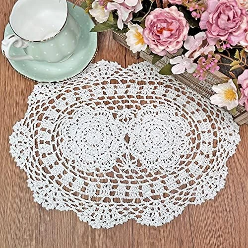 Lace Doilies Handmade Crochet Placemats Cotton Doilies Cloth Lace, Pack Of 4, Oval Shape, 10 X 14 Inch (Beige) - Image 9