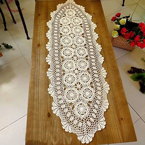 Handmade Crochet Lace Table Cloth Doilies Doily,Rectangle,16 X 24 Inch,Beige - Image 6