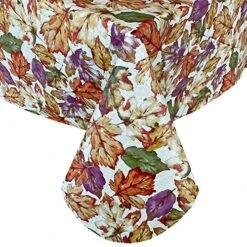 Autumn Leaf Frenzy Vinyl Flannel Backed Tablecloth - Fall And Thanksgiving Leaf Collage Easy Care Wipe Clean Tablecloth, 52" X 52" Square