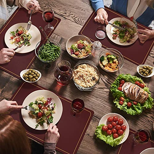 Wine Red Placemats For Dining Table Set Of 6, Waterproof Wipeable PU Leather Place Mats Indoor, Washable Kitchen Table Mats For Easter Thanksgiving Christmas New Year Party Home Decor - Image 2