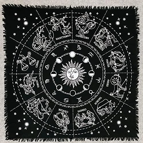 Ltar Cloth Tarot Cards Table Napkins Witchcraft Supplies Black Gold Tablecloth Square Alter Pagan Spiritual Celestial Deck Cloth With Fringes, Zodiac Circle Horoscope Signs, 36x36 In - Image 6