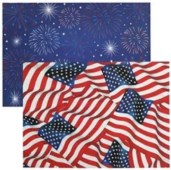 2-Sided Reversible Disposable Paper Place Mats, Patriotic American Flag/Fireworks, 14 X 10-Inches, 22-Count